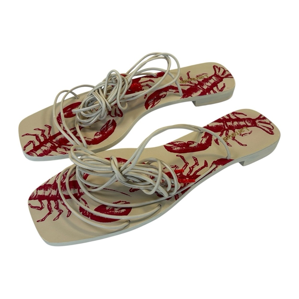 Larroude Nadia Sandal Leather Lace Up Women's Sandals US 8.5 Lobster